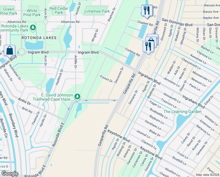 map of restaurants, bars, coffee shops, grocery stores, and more near 13 Decorore Drive in Rotonda West
