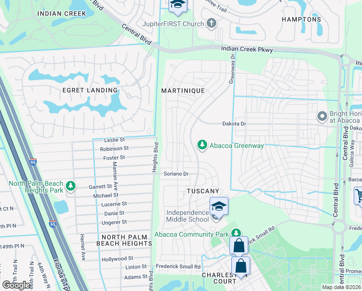 map of restaurants, bars, coffee shops, grocery stores, and more near 3119 Papagayo Lane in Jupiter