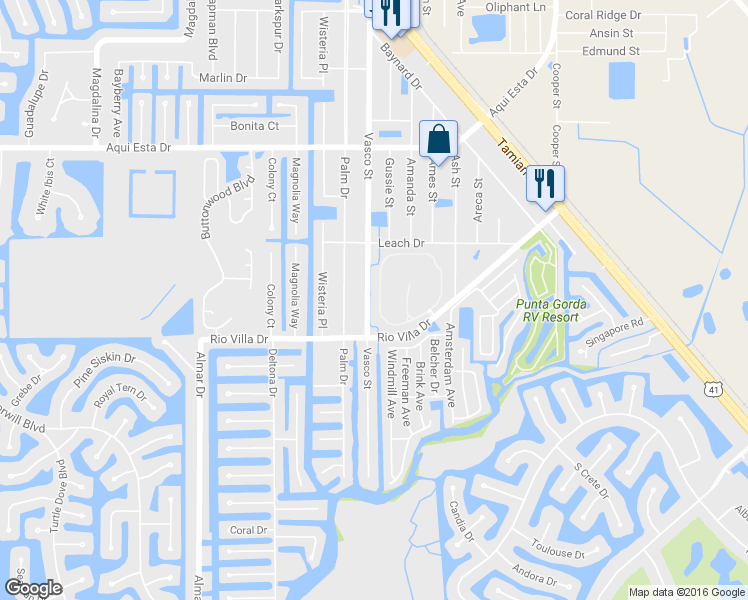 map of restaurants, bars, coffee shops, grocery stores, and more near 24604 Rio Villa Lakes Circle in Punta Gorda