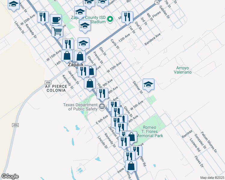 map of restaurants, bars, coffee shops, grocery stores, and more near 300 8th Avenue in Zapata