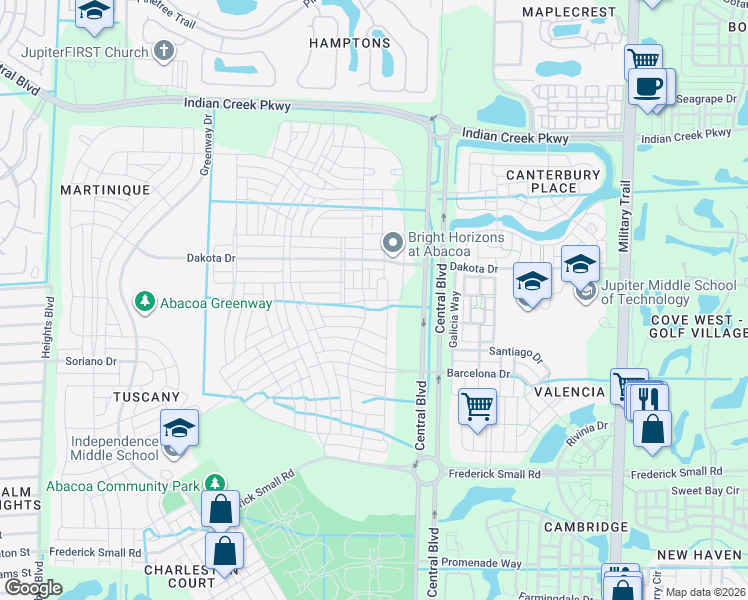 map of restaurants, bars, coffee shops, grocery stores, and more near 1025 Key Largo Street in Jupiter