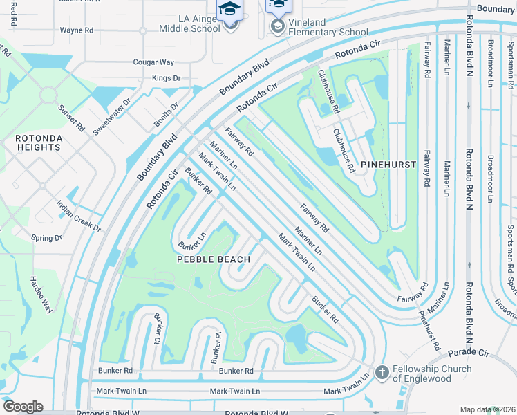map of restaurants, bars, coffee shops, grocery stores, and more near 253 Mark Twain Lane in Rotonda West