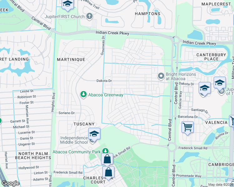 map of restaurants, bars, coffee shops, grocery stores, and more near 1383 Ramsey Way in Jupiter