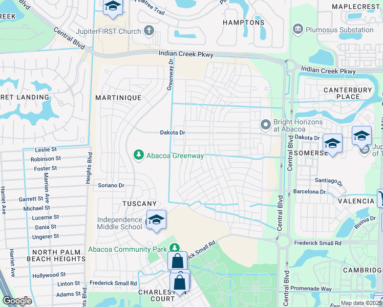 map of restaurants, bars, coffee shops, grocery stores, and more near 1391 Ramsey Way in Jupiter