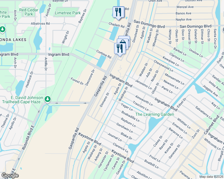 map of restaurants, bars, coffee shops, grocery stores, and more near 8464 Dinnano Street in Port Charlotte