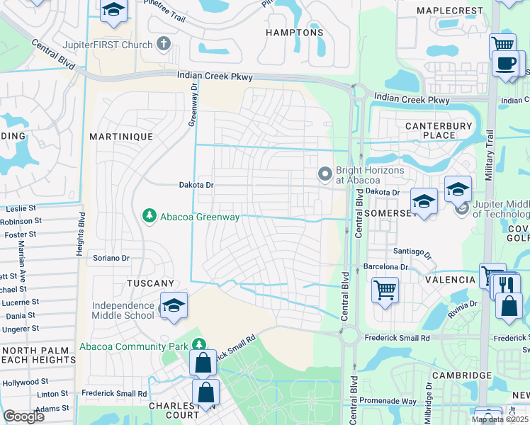 map of restaurants, bars, coffee shops, grocery stores, and more near 1189 Key Largo Street in Jupiter