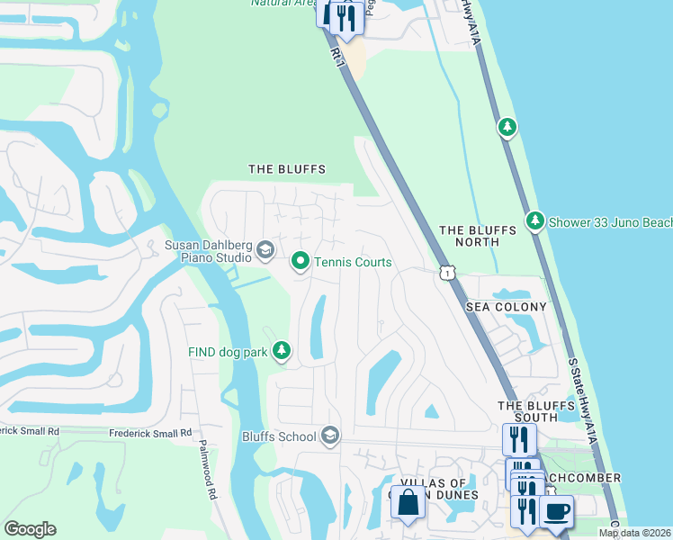 map of restaurants, bars, coffee shops, grocery stores, and more near 260 East River Park Drive in Jupiter