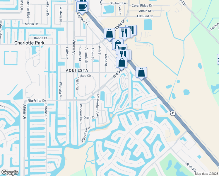 map of restaurants, bars, coffee shops, grocery stores, and more near 1 Den Helder Avenue in Punta Gorda