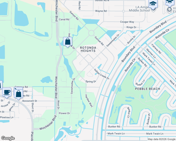 map of restaurants, bars, coffee shops, grocery stores, and more near 138 April Road in Rotonda West