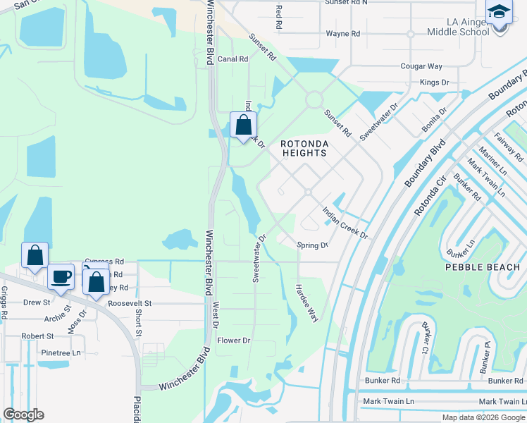map of restaurants, bars, coffee shops, grocery stores, and more near 216 Spring Dr in Rotonda West
