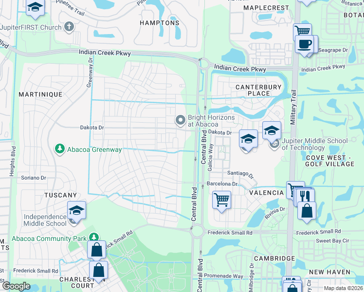 map of restaurants, bars, coffee shops, grocery stores, and more near 1011 Key Largo Street in Jupiter