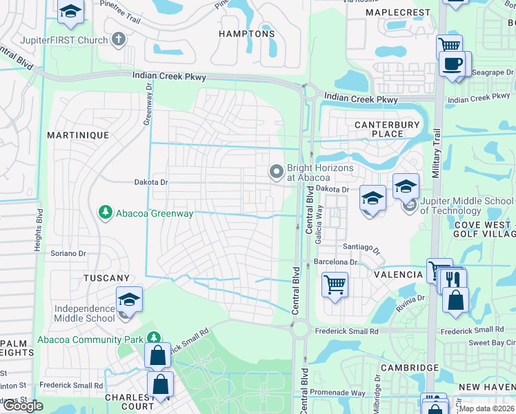 map of restaurants, bars, coffee shops, grocery stores, and more near 1032 Key Largo Street in Jupiter