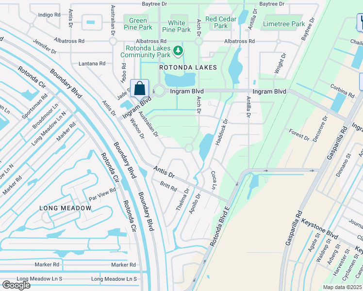 map of restaurants, bars, coffee shops, grocery stores, and more near 114 Apollo Drive in Rotonda West