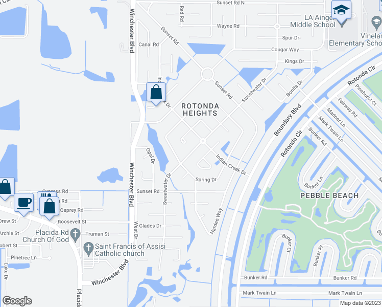 map of restaurants, bars, coffee shops, grocery stores, and more near 342 Sweetwater Drive in Rotonda West