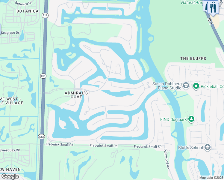 map of restaurants, bars, coffee shops, grocery stores, and more near 126 Spinnaker Lane in Jupiter