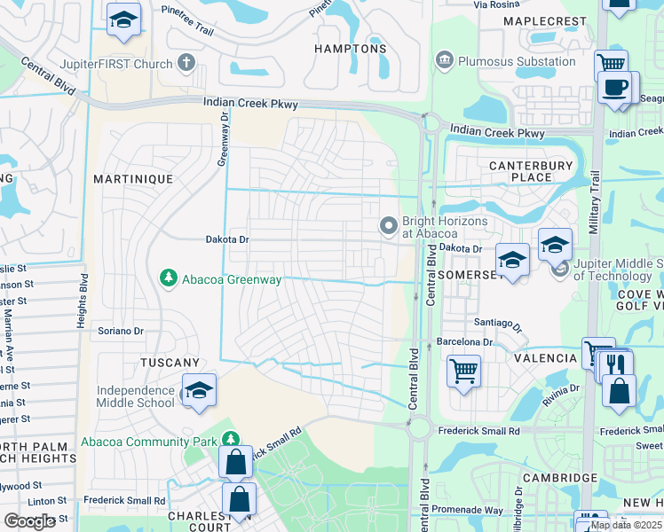 map of restaurants, bars, coffee shops, grocery stores, and more near 1163 Key Largo Street in Jupiter
