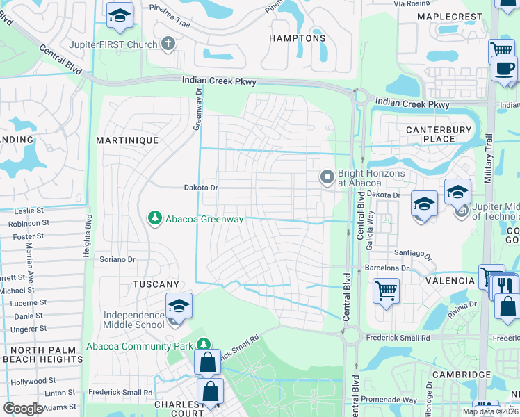 map of restaurants, bars, coffee shops, grocery stores, and more near 3257 Mallory Boulevard in Jupiter