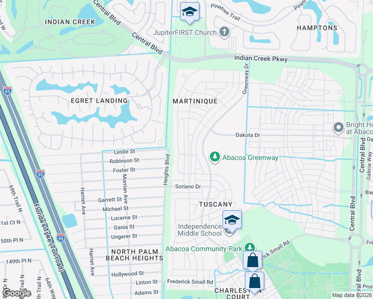 map of restaurants, bars, coffee shops, grocery stores, and more near 3136 West Community Drive in Jupiter