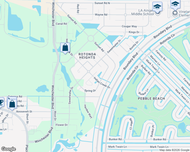 map of restaurants, bars, coffee shops, grocery stores, and more near 123 Indian Creek Drive in Rotonda West
