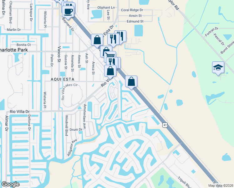 map of restaurants, bars, coffee shops, grocery stores, and more near 3701 Baynard Drive in Punta Gorda