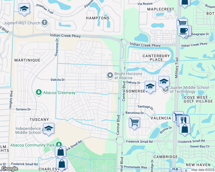 map of restaurants, bars, coffee shops, grocery stores, and more near 167 West Indiantown Road in Jupiter