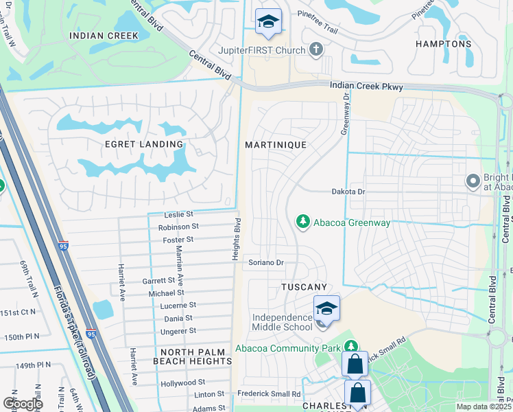 map of restaurants, bars, coffee shops, grocery stores, and more near 278 Caravelle Drive in Jupiter