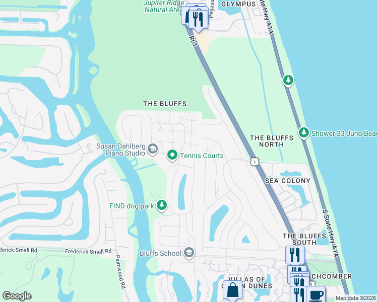 map of restaurants, bars, coffee shops, grocery stores, and more near 2427 24th Court in Jupiter