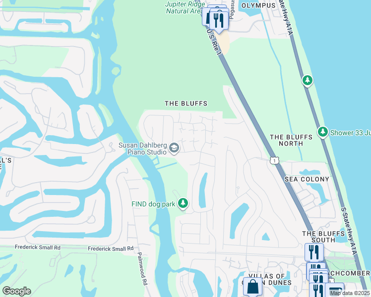 map of restaurants, bars, coffee shops, grocery stores, and more near 2536 25th Court in Jupiter