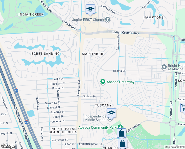 map of restaurants, bars, coffee shops, grocery stores, and more near 3032 Ducos in Jupiter