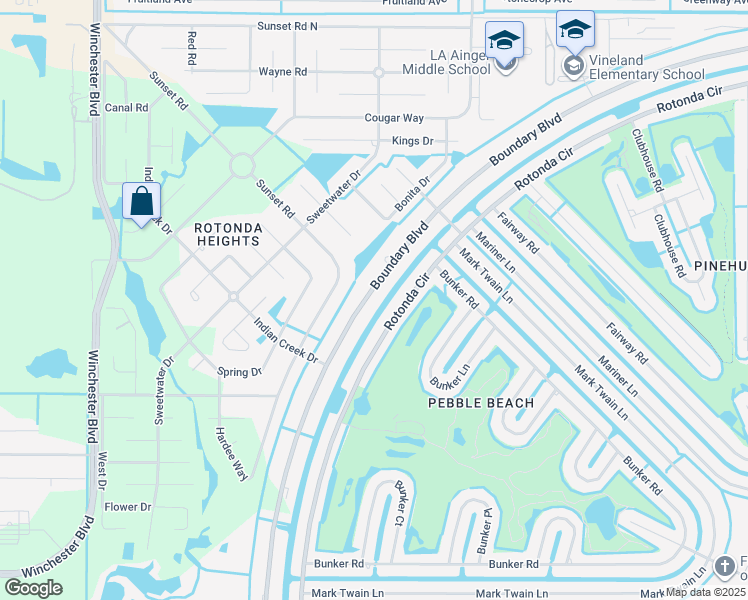 map of restaurants, bars, coffee shops, grocery stores, and more near 323 Boundary Boulevard in Rotonda West