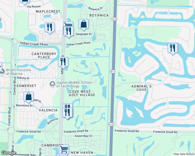 map of restaurants, bars, coffee shops, grocery stores, and more near 115 Village Clubhouse Circle in Jupiter