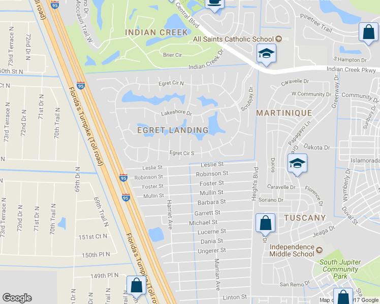 map of restaurants, bars, coffee shops, grocery stores, and more near 523 Pheasant Lane North in Jupiter