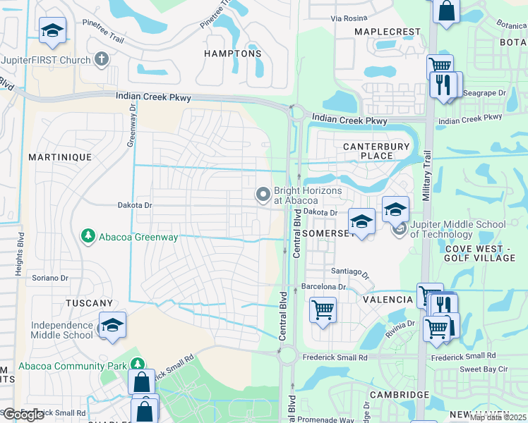 map of restaurants, bars, coffee shops, grocery stores, and more near in Jupiter