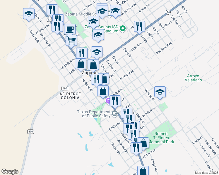map of restaurants, bars, coffee shops, grocery stores, and more near 1000 Hidalgo Street in Zapata