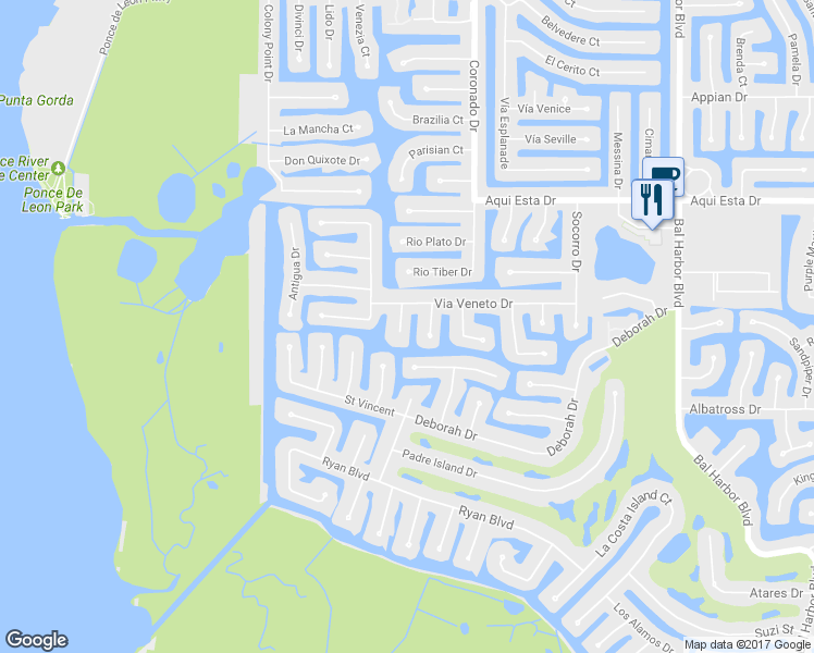 map of restaurants, bars, coffee shops, grocery stores, and more near 3312 Brentwood Court in Punta Gorda