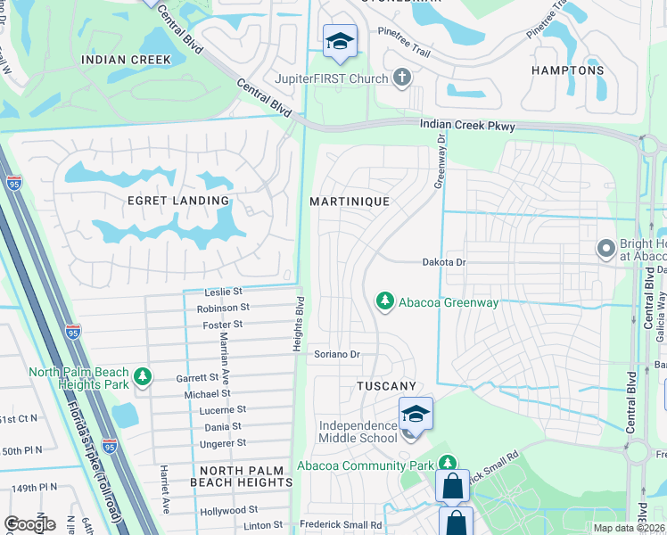 map of restaurants, bars, coffee shops, grocery stores, and more near 3032 W Community Dr in Jupiter
