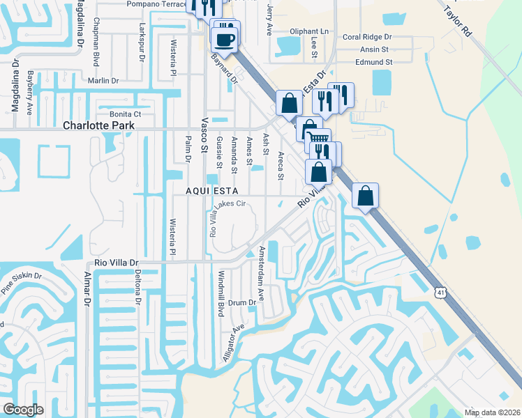 map of restaurants, bars, coffee shops, grocery stores, and more near 3625 Ash Street in Punta Gorda