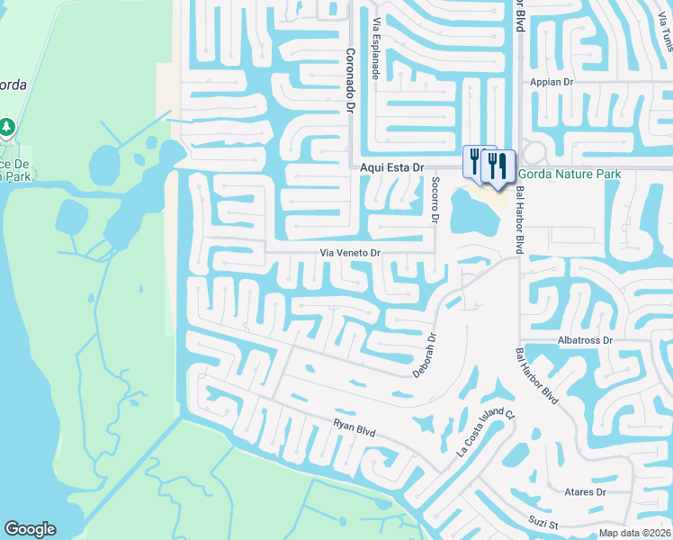 map of restaurants, bars, coffee shops, grocery stores, and more near 3313 Grenada Court in Punta Gorda