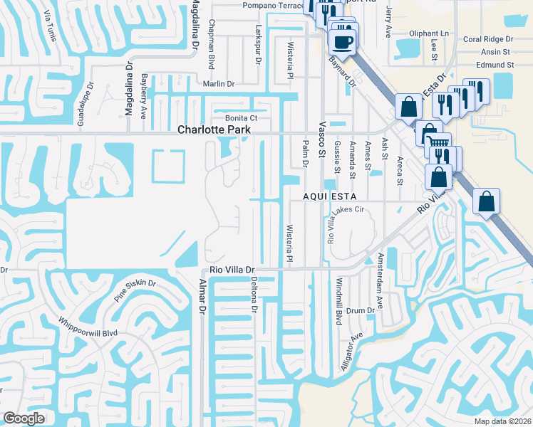 map of restaurants, bars, coffee shops, grocery stores, and more near 3616 Colony Court in Punta Gorda