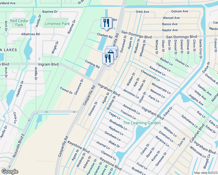 map of restaurants, bars, coffee shops, grocery stores, and more near 13334 Ingraham Boulevard in Port Charlotte