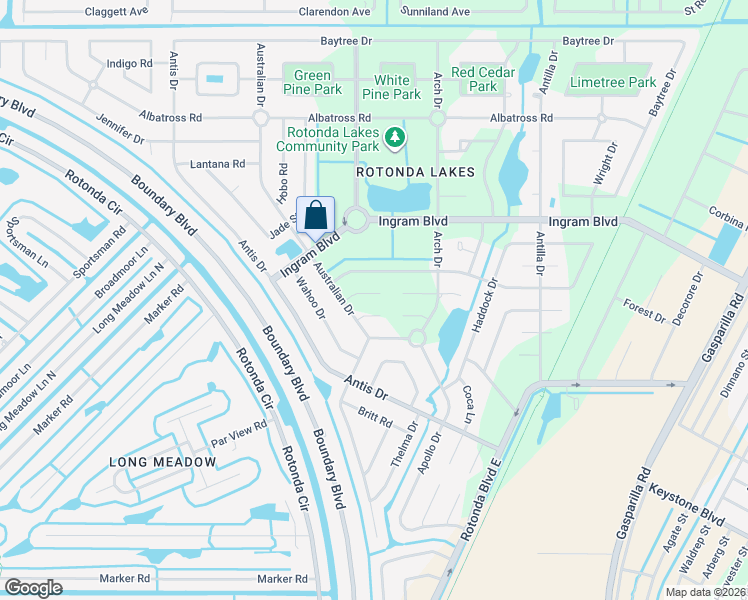 map of restaurants, bars, coffee shops, grocery stores, and more near 113 Leisure Place in Rotonda West