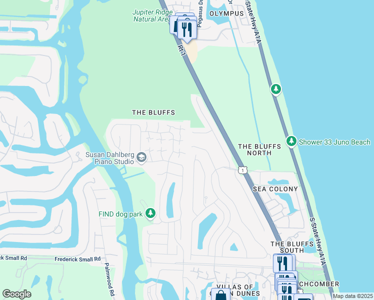map of restaurants, bars, coffee shops, grocery stores, and more near 3216 32nd Court in Jupiter