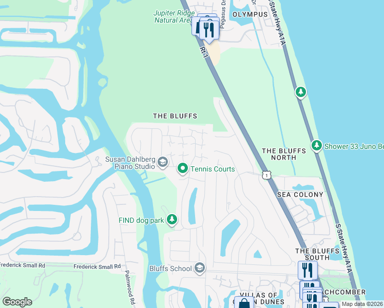 map of restaurants, bars, coffee shops, grocery stores, and more near 2427 24th Court in Jupiter