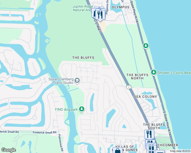 map of restaurants, bars, coffee shops, grocery stores, and more near 3203 32nd Court in Jupiter