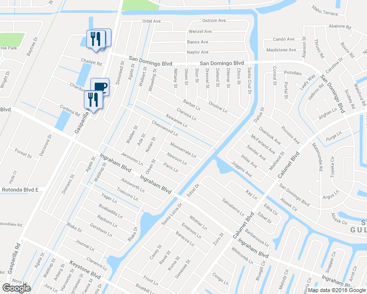 map of restaurants, bars, coffee shops, grocery stores, and more near 14072 Monserrate Lane in Port Charlotte