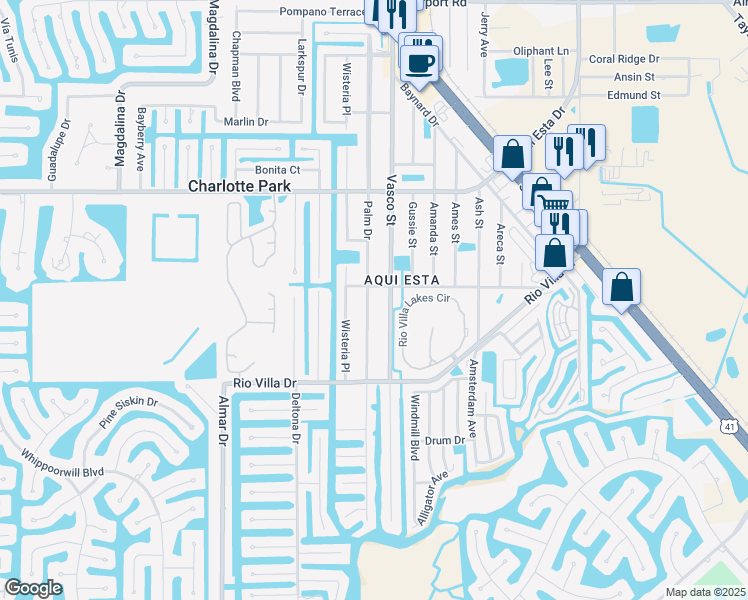 map of restaurants, bars, coffee shops, grocery stores, and more near 3634 Palm Drive in Punta Gorda