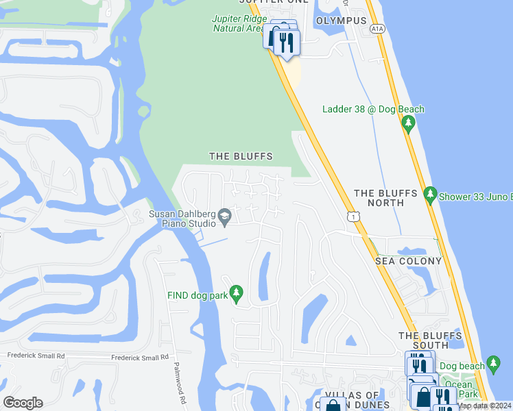 map of restaurants, bars, coffee shops, grocery stores, and more near 2419 24th Court in Jupiter