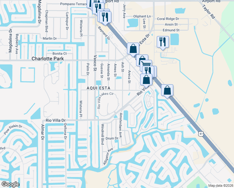 map of restaurants, bars, coffee shops, grocery stores, and more near 3625 Ash Street in Punta Gorda