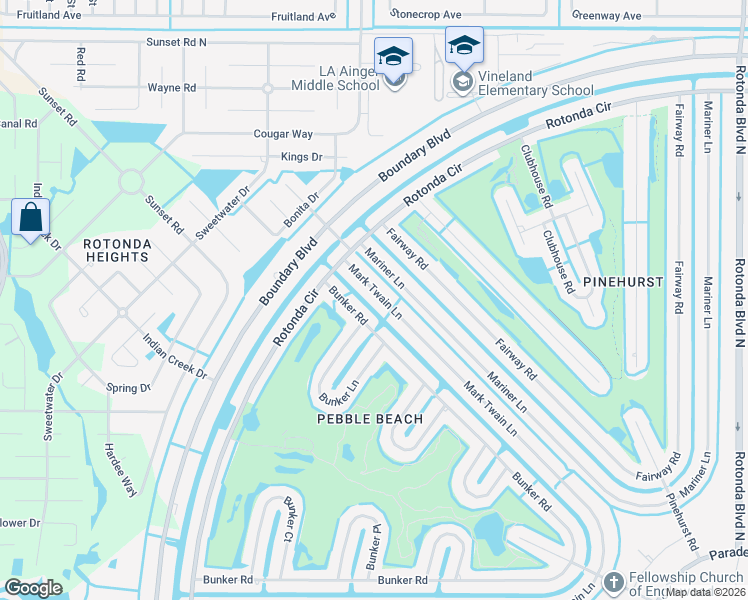 map of restaurants, bars, coffee shops, grocery stores, and more near 278 Mark Twain Lane in Rotonda West