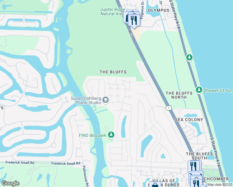 map of restaurants, bars, coffee shops, grocery stores, and more near 2534 25th Court in Jupiter